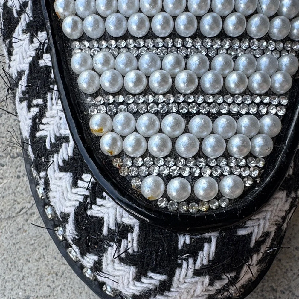 Betsey Johnson- Mariam- Chic Black and White Pearl Loafers - Picture 4 of 7